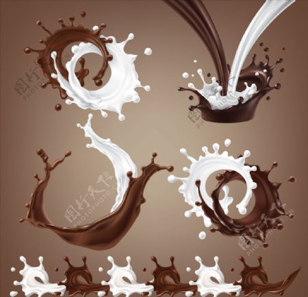溅起的巧克力与牛奶