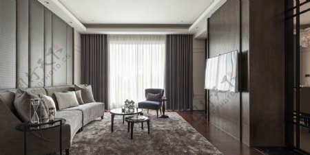 现代客厅褐色花纹毛地毯室内装修效果图