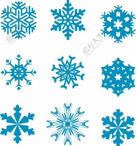 冬日矢量元素蓝色雪花装饰图案设计素材集合