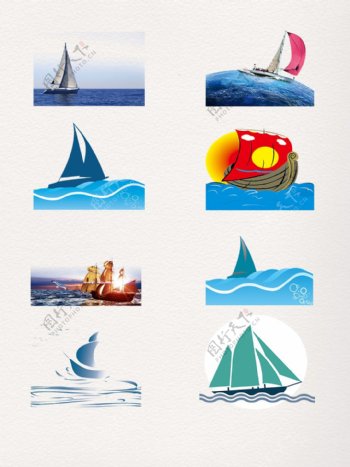 彩色手绘大海和帆船