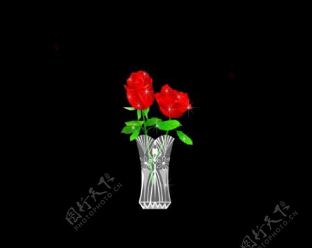 花瓶一对红玫瑰