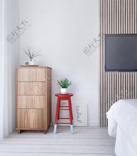 现代温馨卧室红色凳子室内装修效果图