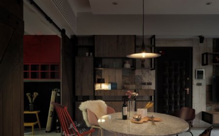 现代客厅瓷砖圆形桌子室内装修效果图