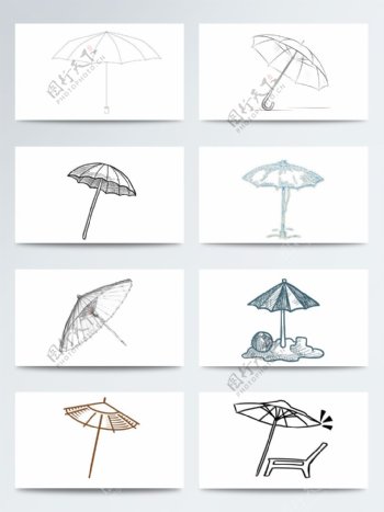 二十四节气雨水相关PNG元素简笔画雨伞