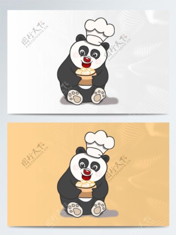 手绘熊猫包子厨师卡通形象海报包装元素