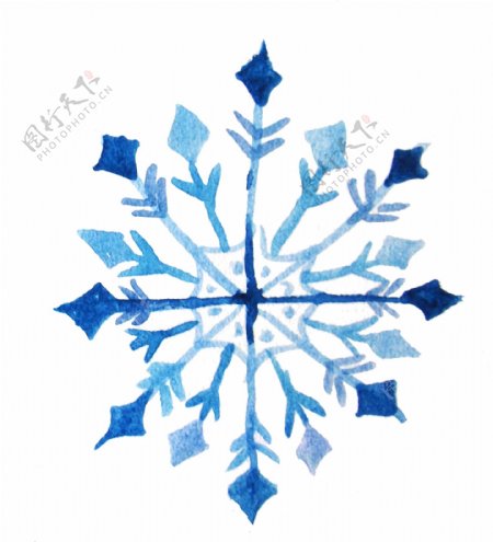 蓝色彩绘几何雪花图形png元素