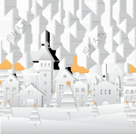 卡通扁平建筑雪景png元素