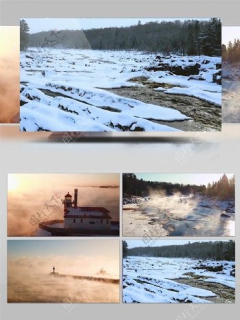 山区湖泊烟雾下雪实拍视频素材