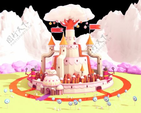 粉色童话城堡建筑元素