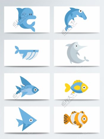 海洋鱼类简约设计图标素材