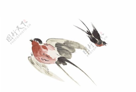 清新浅色手绘小鸟装饰元素
