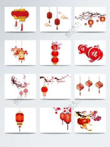 春节新年喜庆灯笼装饰图案