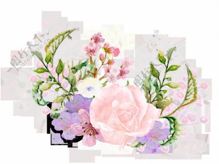 手绘高贵的水彩花卉png透明素材