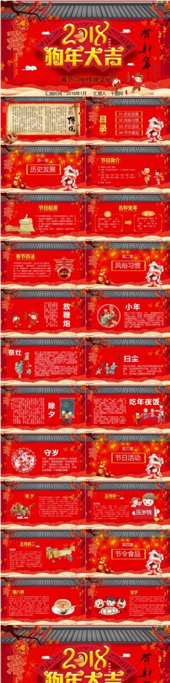 简约春节习俗传统文化PPT模板