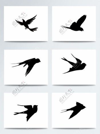 世界湿地日黑色剪影飞鸟PNG元素