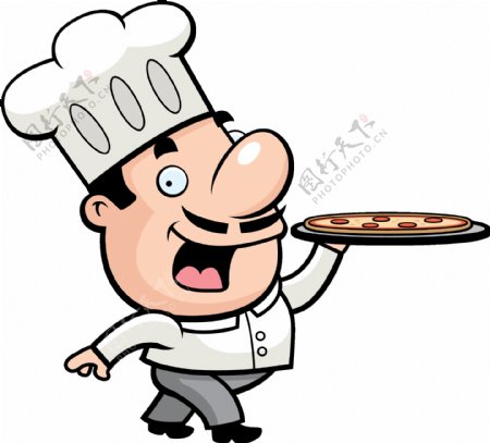 卡通端披萨厨师png元素