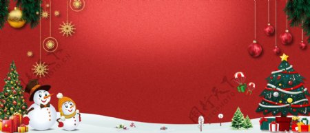 圣诞树卡通渐变红色banner