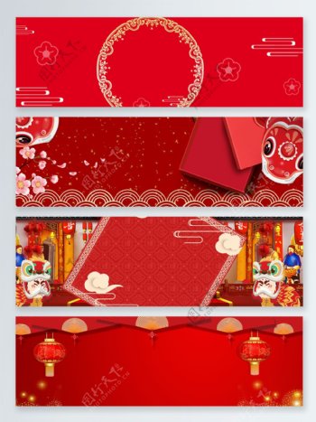 时尚创意中国年红色banner背景