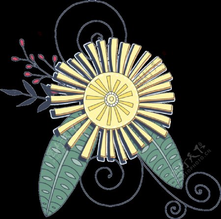 手绘黄色线性花卉PNG透明素材