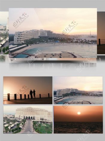 海滨城市日落美丽风景视频素材