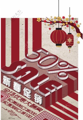 红色大气2018新春促销商业海报