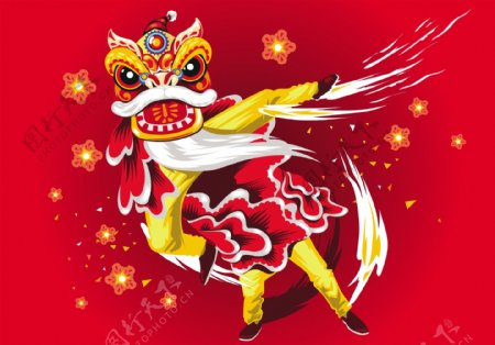 中国年舞狮海报背景模板