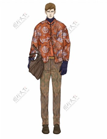 个性橙色外套时尚男装效果图