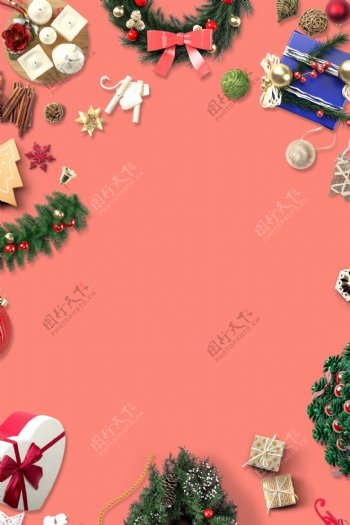 扁平喜庆圣诞节粉色背景