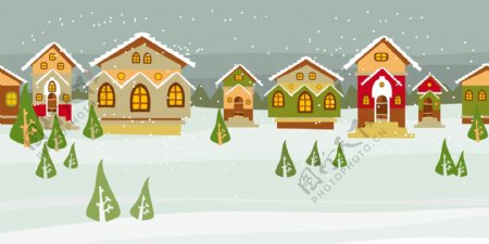 冬天里的童话小镇插画
