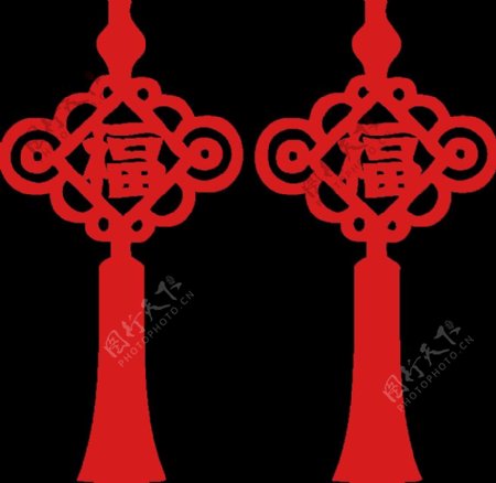 红色双福创意中国结元素