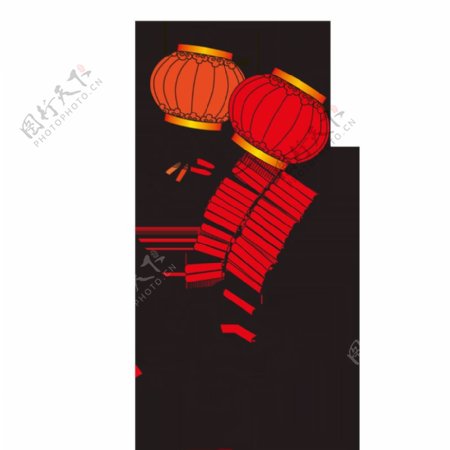 新春庆祝红色灯笼鞭炮节日元素