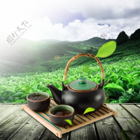 绿色清新茶文化主图背景设计