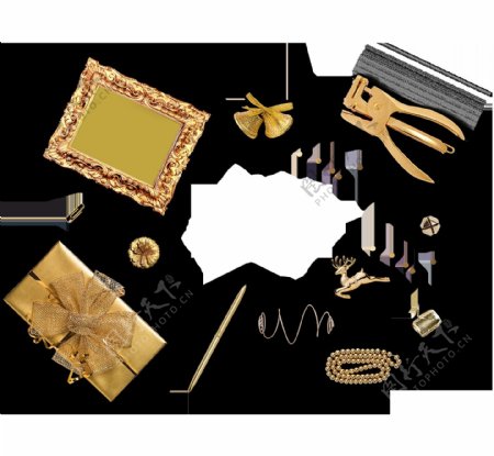 金色北欧礼物盒麋鹿相框png元素