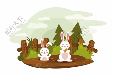 手绘可爱兔子卡通插画