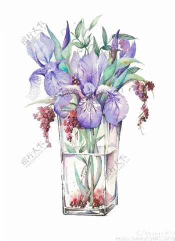 淡雅紫色花朵花束实物元素