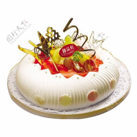 白色圆形水果味生日蛋糕