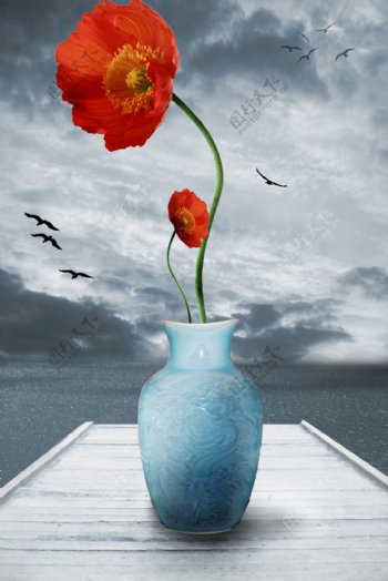 花瓶静物红花