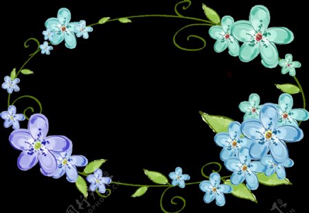清新双色花朵手绘花环装饰元素