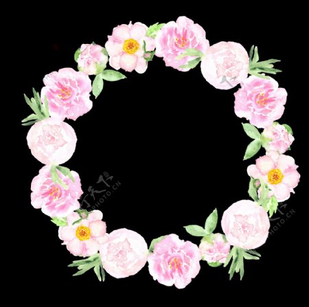 小清新淡粉色花朵手绘花环装饰元素
