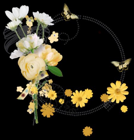 黄色菊花手绘花环装饰元素