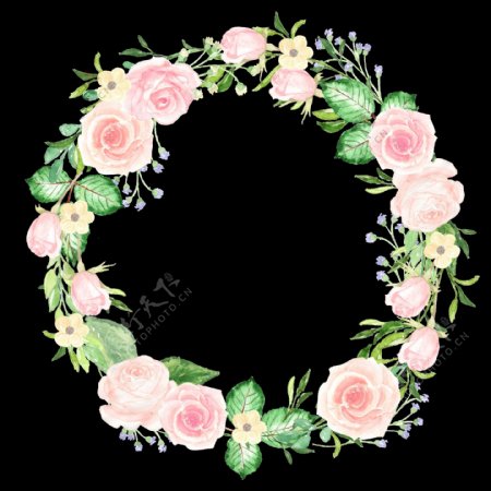 粉色雅致花朵手绘花环装饰元素