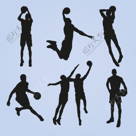 7款创意篮球人物剪影矢量素材