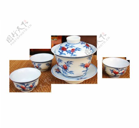 清新蓝色花纹陶瓷茶具产品实物