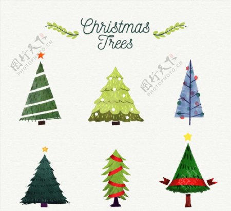 6款创意手绘圣诞树矢量素材