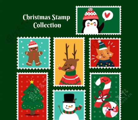 7款可爱圣诞节邮票矢量素材