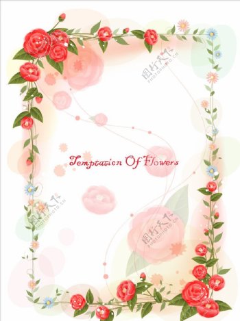 梦幻浪漫玫瑰花边框背景素材