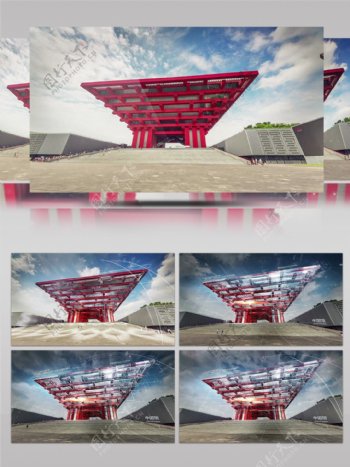 科技线条元素展示上海地标建筑世博会中国馆