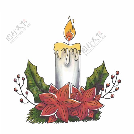 圣诞节元素手绘蜡烛