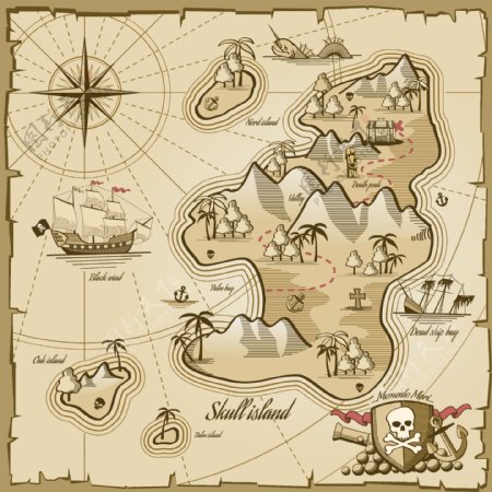 古老创意海盗地图插画