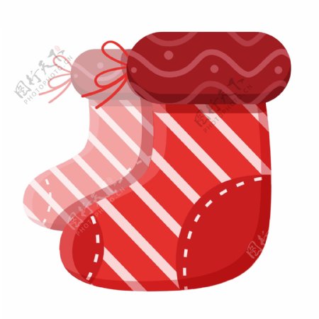 条纹微星扁平大红色圣诞节袜子矢量
